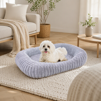 Lit pour animaux de compagnie en velours côtelé à poils coupés de forme ovale, avec rebord épais et éponge haute densité, pour chiens et chats, tailles S à XL, vente en gros