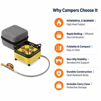 Réchaud à gaz butane pliable 10500W à cinq brûleurs coupe-vent avec allumeur, vente en gros OEM pour le camping, la randonnée et les pique-niques en extérieur