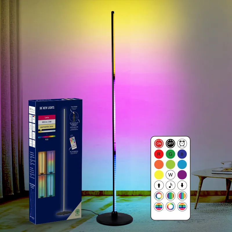 RGB Led Corner Floor Lamp Gaming Light Bar Music Sync Color Changing Ambient Mood Lighting For Bedroom Living Room House