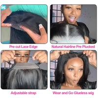 Perruques frontales en dentelle HD transparente sans colle, cheveux humains vierges bruts 4C Kinky Straight, avec baby hair et bords en cheveux Yaki