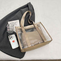 Sac fourre-tout 2-en-1 en PVC transparent couleur unie avec pochette intérieure, sac à main de shopping en plastique transparent pour femme, idéal pour le travail et les voyages, personnalisable avec logo, faible MOQ