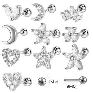 Set di <span class=keywords><strong>Orecchini</strong></span> in Acciaio Inox EH506 con Zirconi, 10 Pezzi, Multi-Stile, <span class=keywords><strong>per</strong></span> Cartilagine, <span class=keywords><strong>Trago</strong></span> ed Elica, <span class=keywords><strong>per</strong></span> Donne, Stile Vintage - Product Image 4