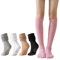 Chaussettes de sport antidérapantes pour femmes, logo, poignets côtelés, tricotées, semelle rembourrée en poly, bulles, yoga, quotidien, automne-hiver
