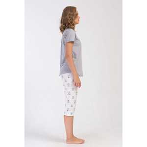 Traje de dormir capri ovalado de manga corta con cuello redondo para mujer - Product Image 3