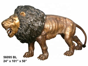 Boule de statue de lion en métal <span class=keywords><strong>bronze</strong></span> antique pour l'extérieur Logo imprimé personnalisé <span class=keywords><strong>Sculpture</strong></span> en laiton plaqué fer antique pour les jardins d'animaux animés