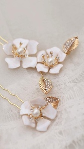 Fancy Gold Plating and Enamel Rhinestone Pearl Flower Bridal <strong>Hair</strong> <strong>Pins</strong> <strong>Wedding</strong> - Product Image 6