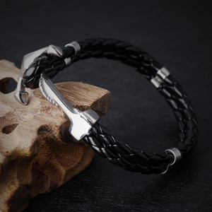 Pulsera de Ancla Estilo Punk para Hombre, de Cuero PU Trenzado Negro con Cadena Plateada, Joyería de Muñeca, Regalo - Product Image 2