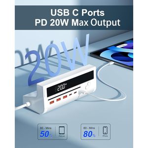 Regleta de alimentación USB 10 en 1 de 100W y 1.5m, estación de carga de escritorio con 4 tomas de CA y 6 puertos USB, color blanco - Product Image 3
