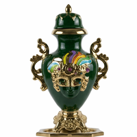 Vase Urne Décoratif en Porcelaine Style Côtier, Façonné à la Main, Écologique, Multicolore, avec Coiffe Ornée de Pierres, à Double Anse