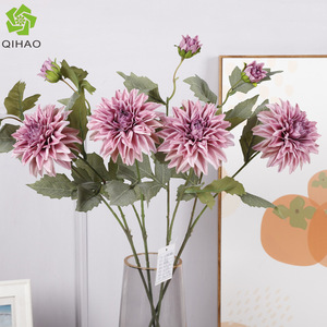QIHAO Artificial Dahlias Plastic Silk Flowers High Simulation Wedding Home Decor 2 Autumn Colors Small Bouquet - Product Image 5