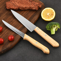 Couteau à steak en acier inoxydable, couteau à découper et à trancher portable pour pique-nique en plein air, camping, avec manche en bois