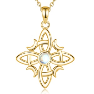 Collar con Colgante <span class=keywords><strong>de</strong></span> Plata <span class=keywords><strong>de</strong></span> Ley 925 con Diseño <span class=keywords><strong>de</strong></span> Nudo Wicca, Chapado en Oro Vermeil <span class=keywords><strong>de</strong></span> 18K con <span class=keywords><strong>Piedra</strong></span> Lunar - Product Image 1