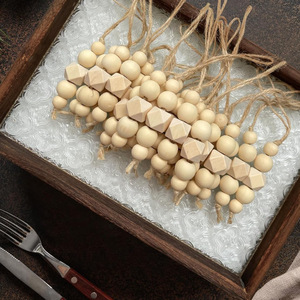 Muestra Gratuita de Artesanía en Madera, Decoración Navideña para Colgar en la Pared, Estilo Boho, Grande y Pequeña, Decoración Natural para el Hogar, Guirnalda de Cuentas de Madera de 58 Pulgadas con Borlas - Product Image 1