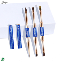 Ensemble de pinceaux à ongles ovales en nylon double face avec manche métallique bleu, processus de pailletage de haute qualité, pour la création d'art sur ongles en gel