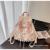 Style japonais extérieur Preppy Polka Dot Pattern Backpack Multi-Function Ruffles Design Daily Use Student Travel Bag