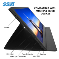 Écran portable breveté de 15,6 pouces 1080P IPS HDR USB C avec double type-C VESA haut-parleur étui en cuir pour ordinateur portable PC téléphone PS4