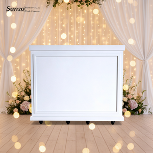 Bancone Bar Vintage Rimovibile Bianco per Interni ed Esterni, Tavolo Bistrot con Ruote per Matrimoni ed Eventi - Product Image 1