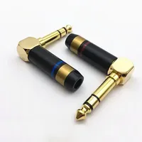 Conector YYTCG/OEM en Ángulo Recto de 6.35mm TRS, Jack Doble Estéreo de 90 Grados, Macho de 1/4 de Pulgada, para Soldar, Colorido, de Aleación de Zinc, Chapado en Oro y Cobre