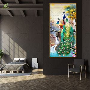 Decoración de Lujo para Sala de Estar con Pintura en Lienzo Impresa de Alta Definición, Pintura de Porcelana con Cristales de Pavo Real, Mural con Luz LED - Product Image 2