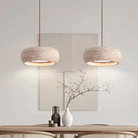 SIMIG Wabi-Sabi Vintage Naturel Rond Travertin LED Suspension pour Chambre Couloir Dîner Table