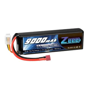 Zeee 11.1V 100C 9000mAh 3S RC Lipo Battery T with Metal Plates for RC Car Truck Traxxas Tank RC Models