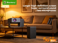 Projecteur LCD 2K Android 13 HT30 pour Home Cinéma avec Karaoké Intégré à Double Micro, Conception Portable, 120 Lumens, Distance de Projection de 10m