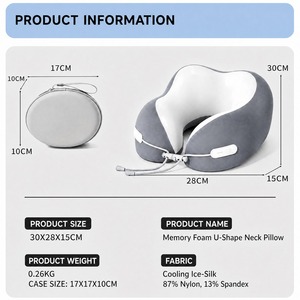 Almohada de Viaje en Forma de U de Espuma Viscoelástica Gris con Cordón Ajustable y Estuche de Almacenamiento Redondo Portátil - Product Image 4