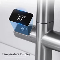 Robinet de cuisine et de salle de bain gris à tirette avec affichage numérique LED, rotatif à 360 degrés, mitigeur pour lavabo