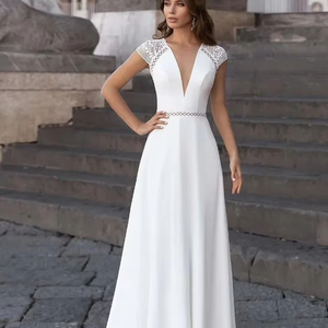 <span class=keywords><strong>Vestido</strong></span> <span class=keywords><strong>de</strong></span> Novia NDB11066, Vestidos <span class=keywords><strong>de</strong></span> Línea A, Estilo Moderno <span class=keywords><strong>de</strong></span> Gasa, Apliques <span class=keywords><strong>de</strong></span> Encaje, Mangas Cortas, <span class=keywords><strong>para</strong></span> Damas - Product Image 1