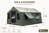 Tente gonflable de 16 m² à deux pièces en coton TC et polyester, zone de couchage et de séjour séparées, installation rapide, tente de luxe pour le glamping