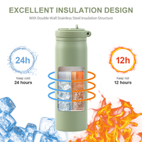 Bouteille d'eau isotherme OEM 750 ml en acier inoxydable avec couvercle coulissant facile et paille, garde le froid 24H