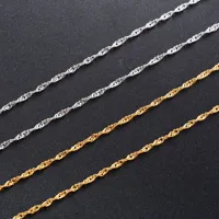 Collier fin en acier inoxydable de 2 mm, chaîne à maillons ondulés, pour femmes et hommes, couleur argent/or, collier ras du cou, bijoux en métal