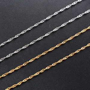 Collier fin en acier inoxydable de 2 mm, chaîne à maillons ondulés, pour femmes et hommes, couleur argent/or, collier ras du cou, bijoux en métal - Product Image 2