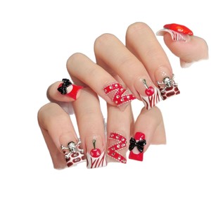 10 pièces de <span class=keywords><strong>faux</strong></span> <span class=keywords><strong>ongles</strong></span> à presser faits main de haute qualité, style Spicy Girl, motif lèvres rouges créatif, forme de canard, courts - Product Image 4