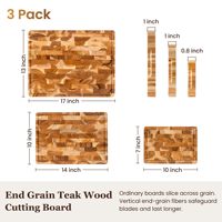 Ensemble de 3 planches de cuisine en bois de teck massif à grain traversant avec support, plateau de service professionnel réversible compatible couteaux avec poignées