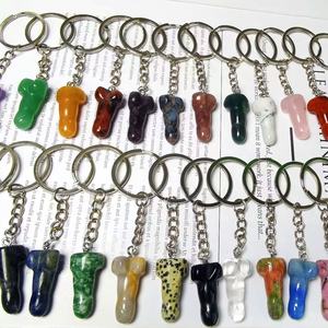 1 inç doğal karışık taş yapay <span class=keywords><strong>Penis</strong></span> yüzük anahtarlıklar kristal Mini <span class=keywords><strong>Penis</strong></span> anahtar zincirleri hediye için - Product Image 1