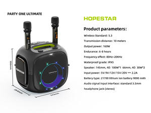 Altavoz Karaoke Hopestar PARTY ONE ULTIMATE Original con Micrófono, 160w de Alta Potencia, Resistente al Agua, con Micrófono y Bluetooth - Product Image 3