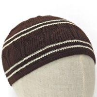 Chapeau Kufi en crochet rayé avec motif pour homme, bonnet tricoté pour hommes musulmans, chapeaux et casquettes ethniques durables, lavables et réutilisables