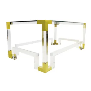 Modern Acrylic Table Combined With Gold Brass Transparent Coffee Table Acrylic Home Furniture