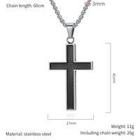 Kalung Liontin Salib Yesus Serat Karbon Sederhana Kristen, Baja Anti Karat, Perhiasan Fashion untuk Pria, Grosir, Religius