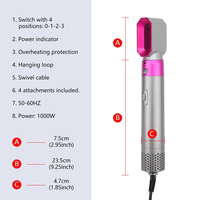 Vente chaude 2025 Ensemble de coiffure rouge rose, peigne chauffant à air chaud en une étape, boucleur avec brosse interchangeable, tête rotative, brosse sèche-cheveux