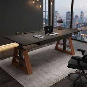 Height Adjustable Standing <b>Desk</b> with 2 <b>Drawers</b> Solid Wood Rectangular Black Computer <b>Desk</b> DESK2-0001 - Product Image 3