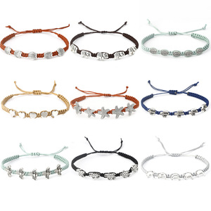Bracciale con cordoncino intrecciato fatto a mano in macramè alla moda di tartaruga marina Charm Design con diamante per regalo in lega materiale da spiaggia - Product Image 1