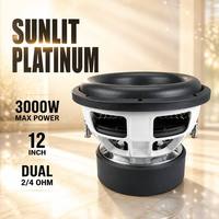 Subwoofer de voiture de compétition 12 pouces 3000W max, triple aimant 100oz, cône en fibre de carbone, basses SPL élevées, double 2/4 ohms, professionnel
