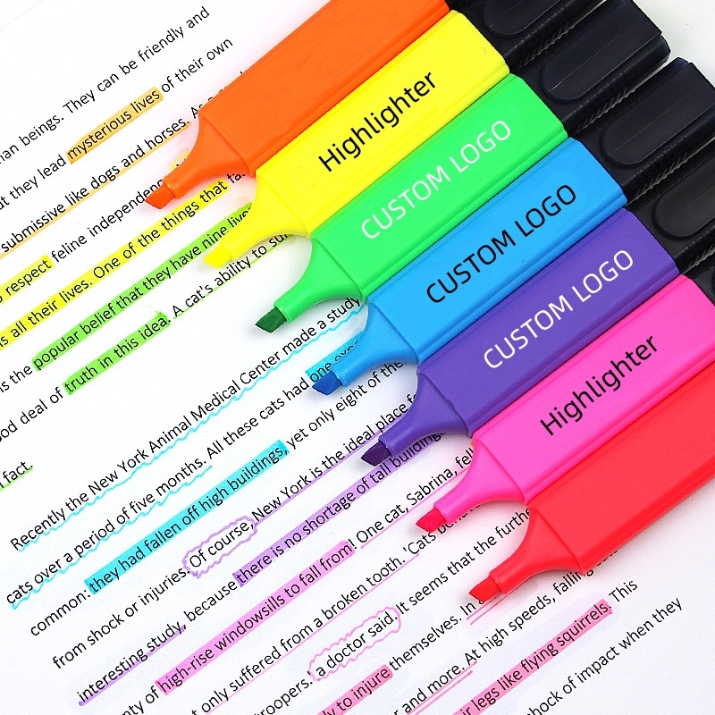 Non Toxic Private Label Office School Stationery 6 Color Highlighter Pen Highlighters Marker Pen with Custom logo