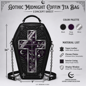Sac Ita Gothique Coffin de Minuit Édition Limitée Personnalisée avec Fenêtre Transparente en PVC en Forme de Croix pour Convention de Cosplay - Product Image 1