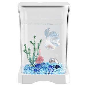 Acuario Pequeño de Escritorio para Peces Betta, Goldfish y Medusas, de Plástico/Acrílico Ecológico, Juego Completo con Luces para Acuario - Product Image 5