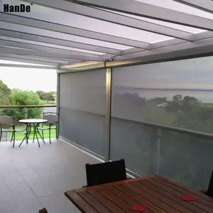 Outdoor Motorized Windproof Sun Shades Curtain External Clear Screen Zip Track PVC Roller Blinds