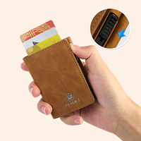 Logo Kustom OEM/ODM, Dompet Kartu Pop-Up Magnetik Kulit PU Berkualitas Tinggi Desain Pria Minimalis Tahan Lama dan Ramping