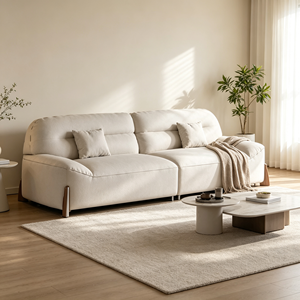 Sofá Moderno Minimalista de Tela de Tres Plazas con Brazos Acolchados, Patas de Madera y Respaldo Ajustado, Mueble Tapizado para Sala de Estar - Product Image 1